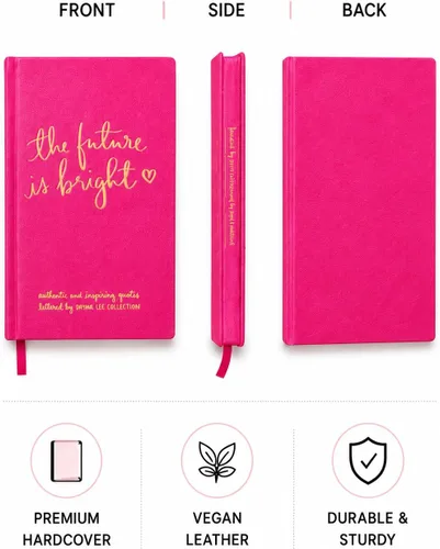 Vista 2 de WORLD TRAVELER Cuaderno inspirador de tapa dura, diario de citas para mujer, cuaderno plano de piel sintética "The Future is Bright", colección