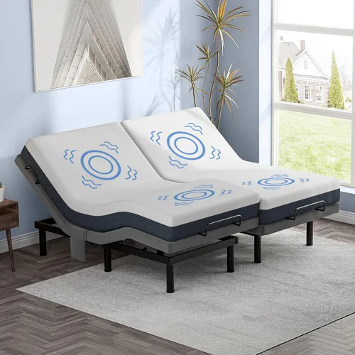 Vista 12 de Base de cama ajustable individual XL con masaje, base de cama eléctrica con patas ajustables, puertos USB, control remoto inalámbrico, gravedad cero