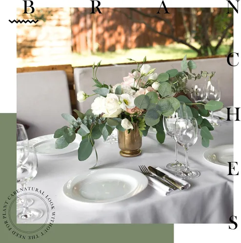 Vista 6 de Taiyin 60 hojas artificiales de eucalipto para bodas, hojas de eucalipto, tallos verdes, tallos verdes artificiales para centros de mesa de boda