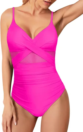 Vista 3 de Tempt Me Trajes de baño de una pieza para mujer, trajes de baño con control de abdomen, malla frontal cruzada