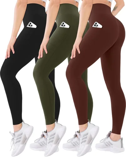 Vista 46 de Blisset - Paquete de 3 leggings de cintura alta para mujer con bolsillos, pantalones suaves y activos para control de abdomen, ideales para yoga