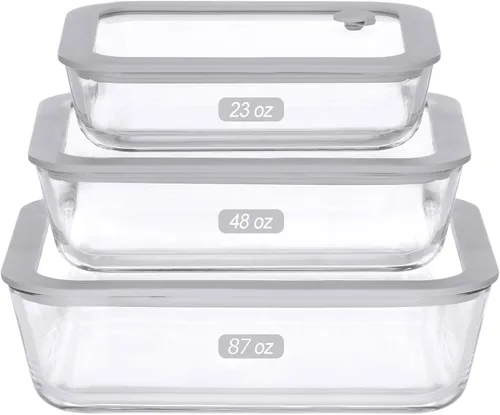 Vista 11 de Contenedores de vidrio para alimentos con tapa de vidrio, juego de recipientes de almacenamiento de alimentos aptos para microondas, 2 paquetes