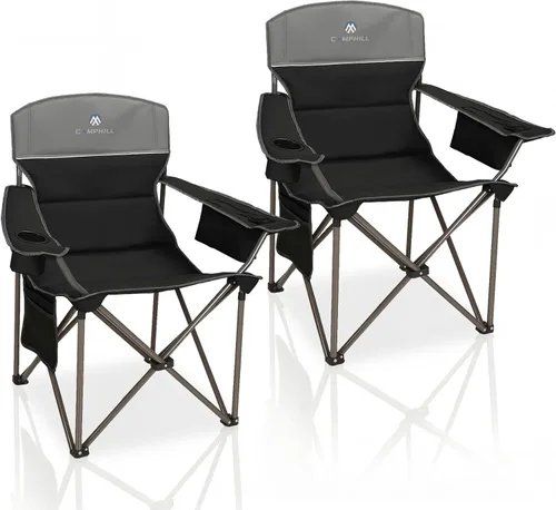 Vista 9 de Paquete de 2 sillas plegables para campamento: silla acolchada de gran tamaño para adultos, plegable para exteriores, campamento, pesca y jardín
