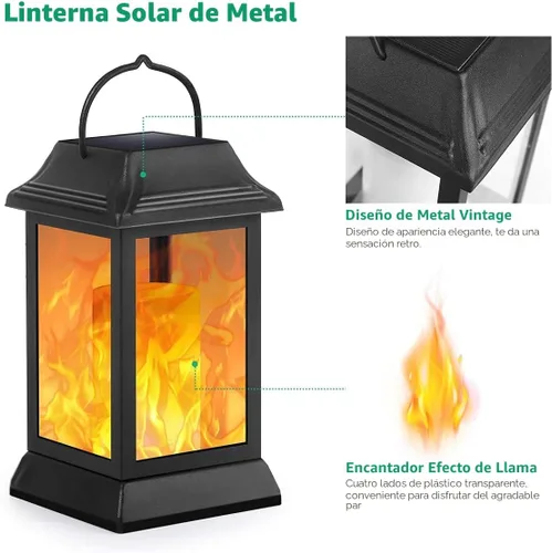 Vista 2 de TomCare Luces solares de metal con llama parpadeante para exteriores, faroles colgantes para exteriores, iluminación decorativa, funciona