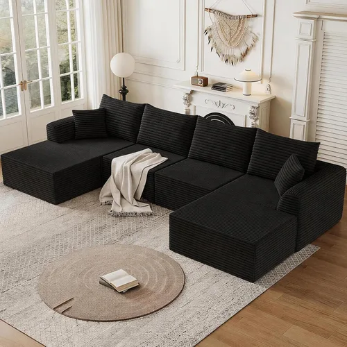 Vista 10 de Sofá seccional deshuesado de 130 pulgadas, moderno sofá modular con soporte, sala de estar, apartamentos, dormitorio, no requiere montaje, sofá