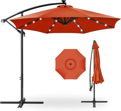 Vista 33 de Best Choice Products Sombrilla de Patio de Mercado Colgante Descentrada con LED Solar de 10 pies para Patio Trasero, Junto a la Piscina, Césped