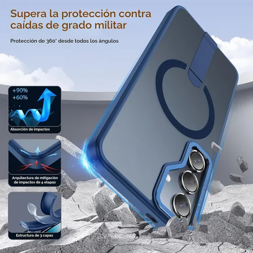 Vista 5 de Funda para Samsung Galaxy S24+ Plus [soporte integrado], compatible con carga inalámbrica MagSafe, [prueba de caídas de grado militar] Funda Azul