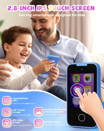 Vista 3 de Teléfono falso de juguete para niños, juguetes y regalos para niños de 3, 4, 5, 6, 7, 8 años, teléfono de juego de simulación con doble cámara