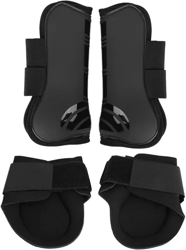 Vista 8 de Zerodis Protector de pierna de caballo, 2 pares de fundas de poliuretano para montar en la parte delantera y trasera de la pierna, botas protectoras