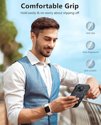 Vista 9 de FNTCASE Funda para iPhone 15: para iPhone 14, 13 y 16e, funda militar a prueba de golpes, funda resistente para teléfono celular con soporte y funda