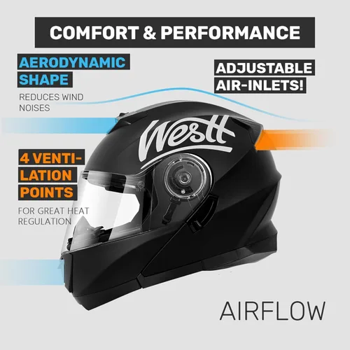 Vista 2 de Westt Cascos modulares para motocicleta - Casco integral para motocicleta con visera doble abatible, aprobado por DOT, Casco para hombres y mujeres