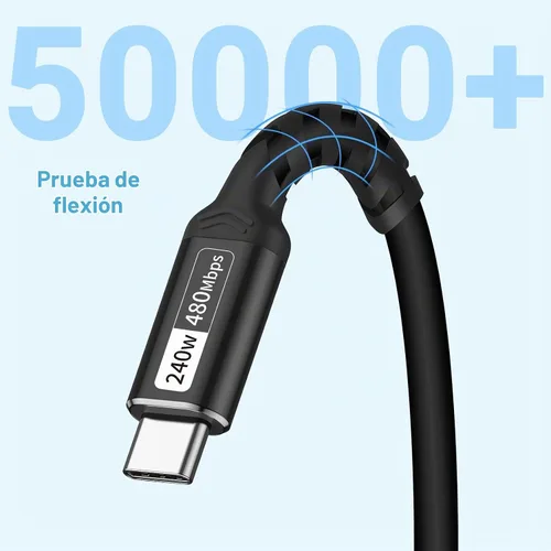 Vista 5 de Cable USB C de carga rápida de 240 W (1.5 pies, 2 paquetes) Cable Cable de carga USB C a USB C, cable USB C pd compatible con PD3.1, QC 4.0, FCP