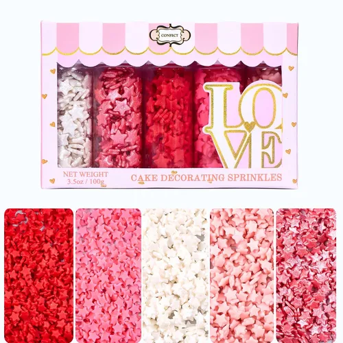 Vista 10 de Confect Mezcla de Chispitas de Corazón de Perlas Azules, Rosas y Blancas – Decoraciones Comestibles para Repostería para Pasteles, Cupcakes