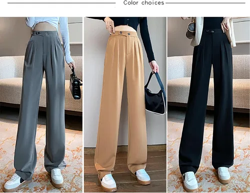 Vista 2 de LREUIP Emperament - Pantalones de traje para mujer cintura alta holgados rectos casuales ajustados pierna ancha vestido profesional