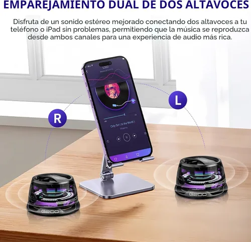 Vista 4 de Altavoz Bluetooth magnético G200 con luz RGB - Mini altavoz Bluetooth portátil, sonido estéreo de rango completo para 7 horas de reproducción, modo