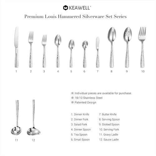 Vista 7 de KEAWELL Juego Premium de 4 Cuchillos de Cena de 9.5 Pulgadas Louis, Acero Inoxidable Apto para Lavavajillas, Cuchillos Serrados (Martillados)