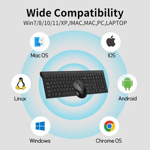 Vista 6 de Teclado y mouse inalámbricos, teclado delgado de tamaño completo con botón de calculadora, bloqueo Fn, mouse silencioso para computadora con botón