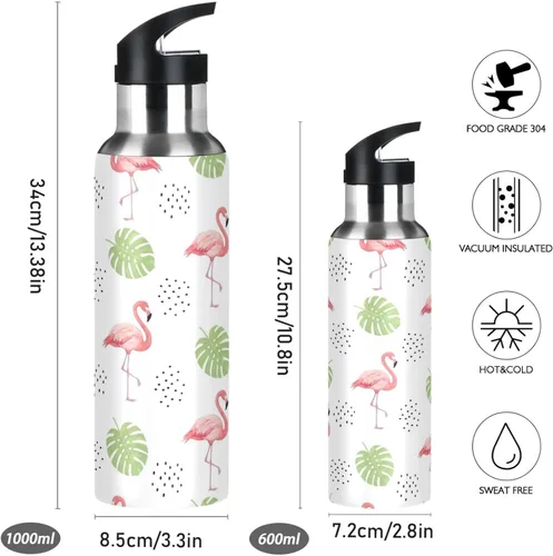 Vista 2 de Pink Flamingos Insulated Water Bottle 20 Oz Leakproof Water Bottles, BPA-Free Sport Water Bottle Insulated