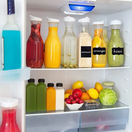 Vista 6 de 3 piezas Jarra de agua de plástico de 32 oz con tapa abatible, contenedores de jugo de base cuadrada, jarra de suministros para bar de mimosa