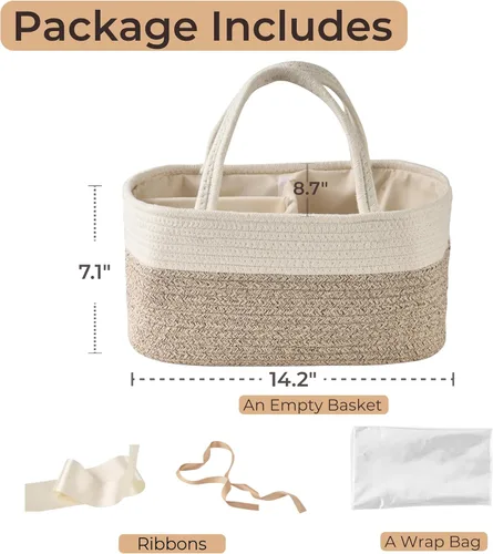 Vista 2 de Diaper Caddy Organizer, Empty Gift Basket with Gift Wrap for Newborn Essentials, Baby Storage Basket, Stylish Gift Bag for Baby Shower, Boys and