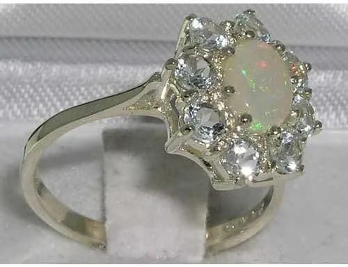 Vista 4 de Anillo de plata de ley 925 auténtica auténtica ópalo y aguamarina para mujer