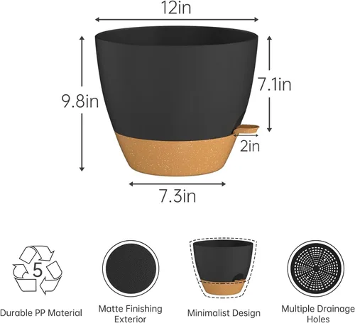 Vista 6 de ZMTECH Juego de 2 macetas de 10 pulgadas para plantas de interior, macetas de riego automático con agujeros de drenaje y platillo para plantas