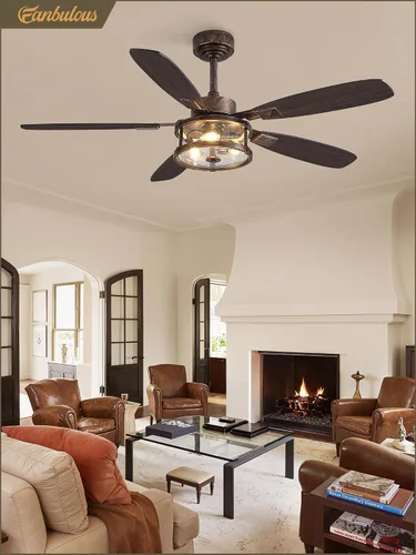 Vista 7 de Fanbulous Ventilador de techo rústico de 52 pulgadas con luz y control remoto, ventiladores de techo rústicos negros de 52 pulgadas para dormitorio