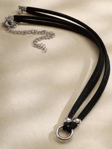Vista 6 de Sacina Gargantilla gótica hippie con anillo en O, gargantilla de piel sintética negra, gargantilla negra, gargantilla gótica bohemia, regalo