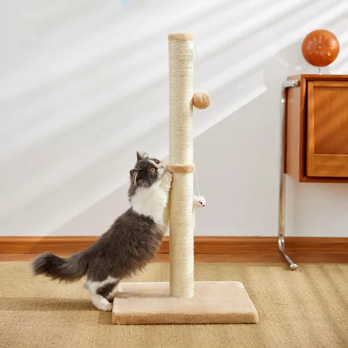 Vista 6 de MeowHomm Postes rascadores para gatos de interior y adultos de 32 pulgadas de alto con 2 bolas colgantes, rascador grande para gatos, incluye cuerda