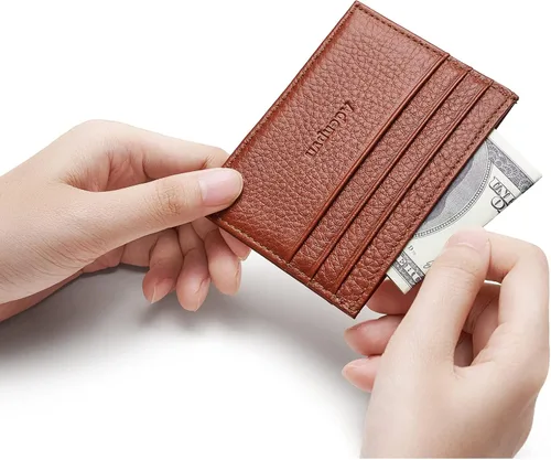 Vista 18 de Cartera de tarjeta de crédito de cuero genuino, billetera minimalista, inserciones de billetera delgada, 003, Estuche para tarjetas de crédito