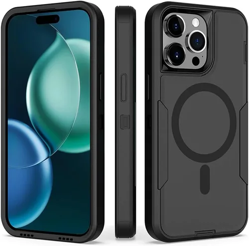 Vista 2 de Funda diseñada para iPhone 16 Pro, magnética, doble protección, resistente y duradera, compatible con MagSafe, clip trasero desmontable, a prueba