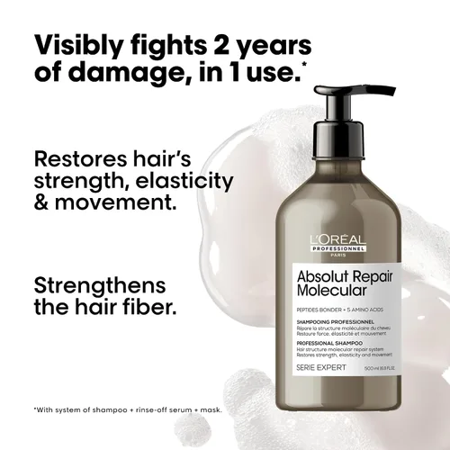 Vista 3 de L'Oréal Professionnel Paris Absolut Repair Molecular Hair Care Set - Champú sin sulfato, suero de enjuague y máscara sin enjuague para cabello