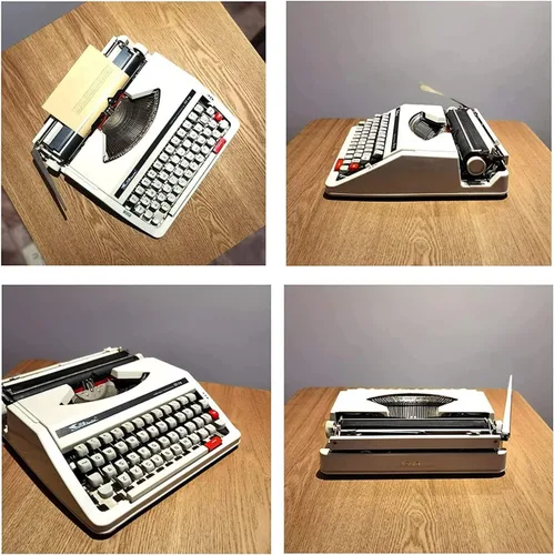 Vista 2 de Máquina de escribir vintage para una máquina de flujo nostálgico, máquina de escribir manual a la antigua, botones flexibles portátiles, escritura a