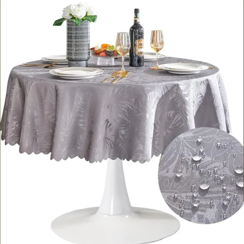Vista 20 de Mantel Redondo Aqua Jacquard Pequeño de 40 Pulgadas, Manteles para Mesas de hasta 26" de Diámetro, Impermeable, Lavable, Sin Arrugas, Tela Suave