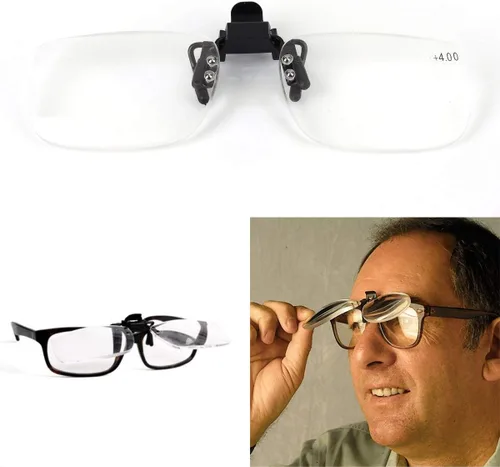 Vista 3 de Gafas de lectura con clip y lupa abatible, lupa, lentes para lectores unisex (2.0 x)