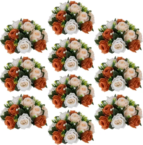Vista 20 de Centros de mesa de bolas de flores para mesas: rosa de seda carmesí