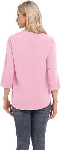 Vista 5 de VIISHOW Blusas casuales de gasa para mujer, manga 34, cuello en V, blusa holgada