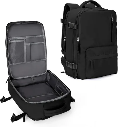 Vista 42 de WONHOX - Mochila grande, aprobada para vuelo, unisex, para viajes, trabajo, negocios o laptop, a1-Negro, Medium