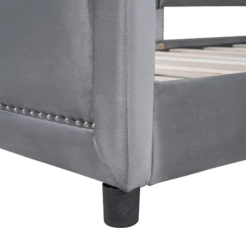 Vista 8 de Harper & Bright Designs Sofá cama tapizado con plataforma de terciopelo individual, cabecera clásica a rayas, sofá cama de madera para adultos