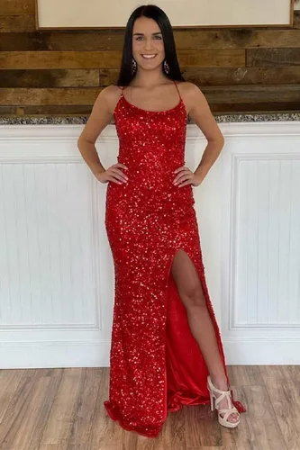 Vista 3 de TIRAS Sexy tirantes delgados, vestidos de graduación rosados largos para adolescentes con abertura en la espalda abierta, vestidos formales