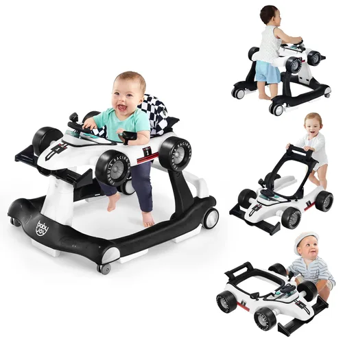 Vista 14 de BABY JOY Andador de bebé 4 en 1, Andador de actividad plegable con altura y velocidad ajustables, música, luces, antivuelco, andador de empuje