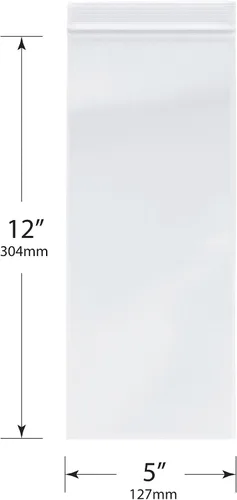 Vista 2 de Plymor 5" x 12" (caja de 1,000), bolsas de plástico con cierre de cremallera de 2 mil