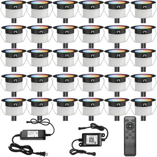 Vista 10 de Sumaote Kit de luces LED para cubierta, carcasa negra, 50 unidades, 1.22 pulgadas, WiFi, control de teléfono inteligente, bajo voltaje, empotrada