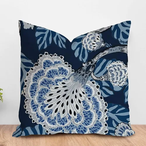 Vista 63 de ArogGeld Funda de cojín con flores verdes y blancas con flores grises y negras y hojas verdes en estilo chinoiserie, funda de almohada cuadrada