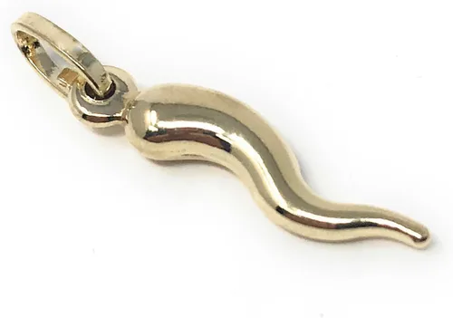 Vista 4 de Collar de cuerno italiano de cornicello de oro amarillo de 14 quilates con dije de buena suerte con cadena de Singapur de 0.047 in