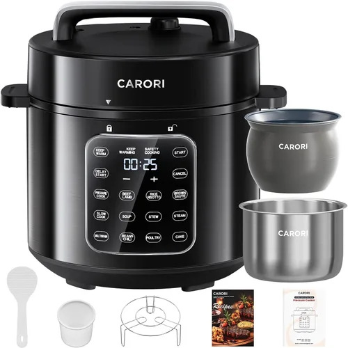 Vista 12 de CARORI Olla a presión eléctrica 9 en 1 de 6 cuartos, olla interior de acero inoxidable, cocina multifunción programable de 12 con diseño