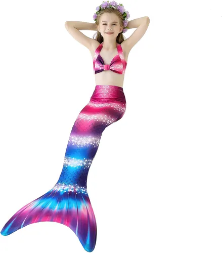 Vista 5 de Fishtailfun Traje de baño de sirena para cosplay sirena para nadar para niñas conjunto de bikini de princesa