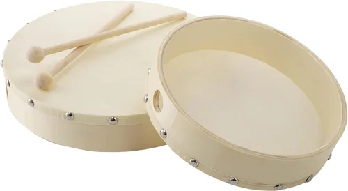 Vista 2 de Foraineam - Tambor de mano musical de piel de cabra de 10 y 8 pulgadas, marco de madera de percusión con barra de tambor