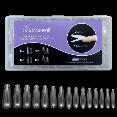 Vista 9 de 180 puntas de uñas redondas transparentes, 15 tamaños, forma superior e inferior, kit de extensiones de uñas profesionales de doble diseño, uñas a