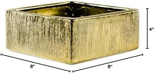 Vista 4 de WGV - Jarrón cuadrado de cerámica dorado rayado, ancho 8 pulgadas, altura 4 pulgadas, elegante maceta cuadrada corta Morden floral, maceta de Oro